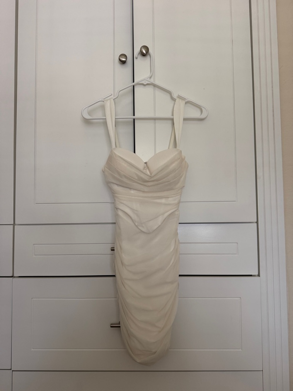 Oh Polly Ivory Ruched Mini Bodycon Dress